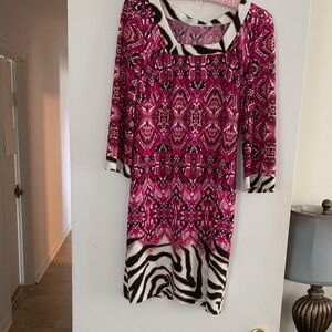 London Times Vibrant Pink and Black Long Sleeve Dress